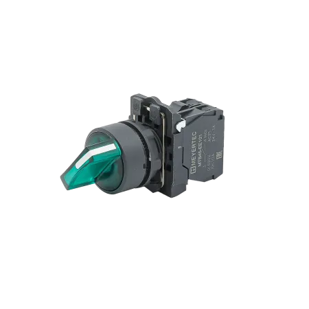Переключатель  на 3 положения с фиксацией и подсветкой,  зеленый, 1NO, 220V AC/DC, IP65, пластик
