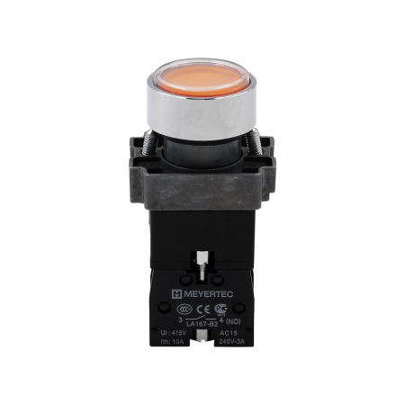 Кнопка плоская желтая с подсветкой, 24V AC/DC, 1NO, IP67, металл